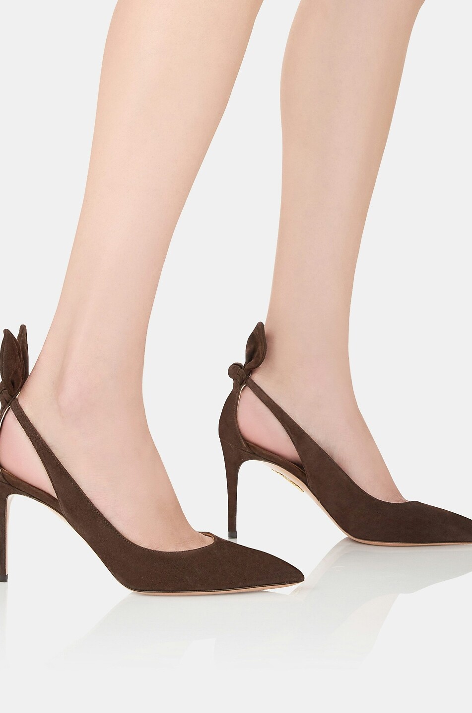 AQUAZZURA Bow Tie 85 suede pumps Women DARK BROWN 3
