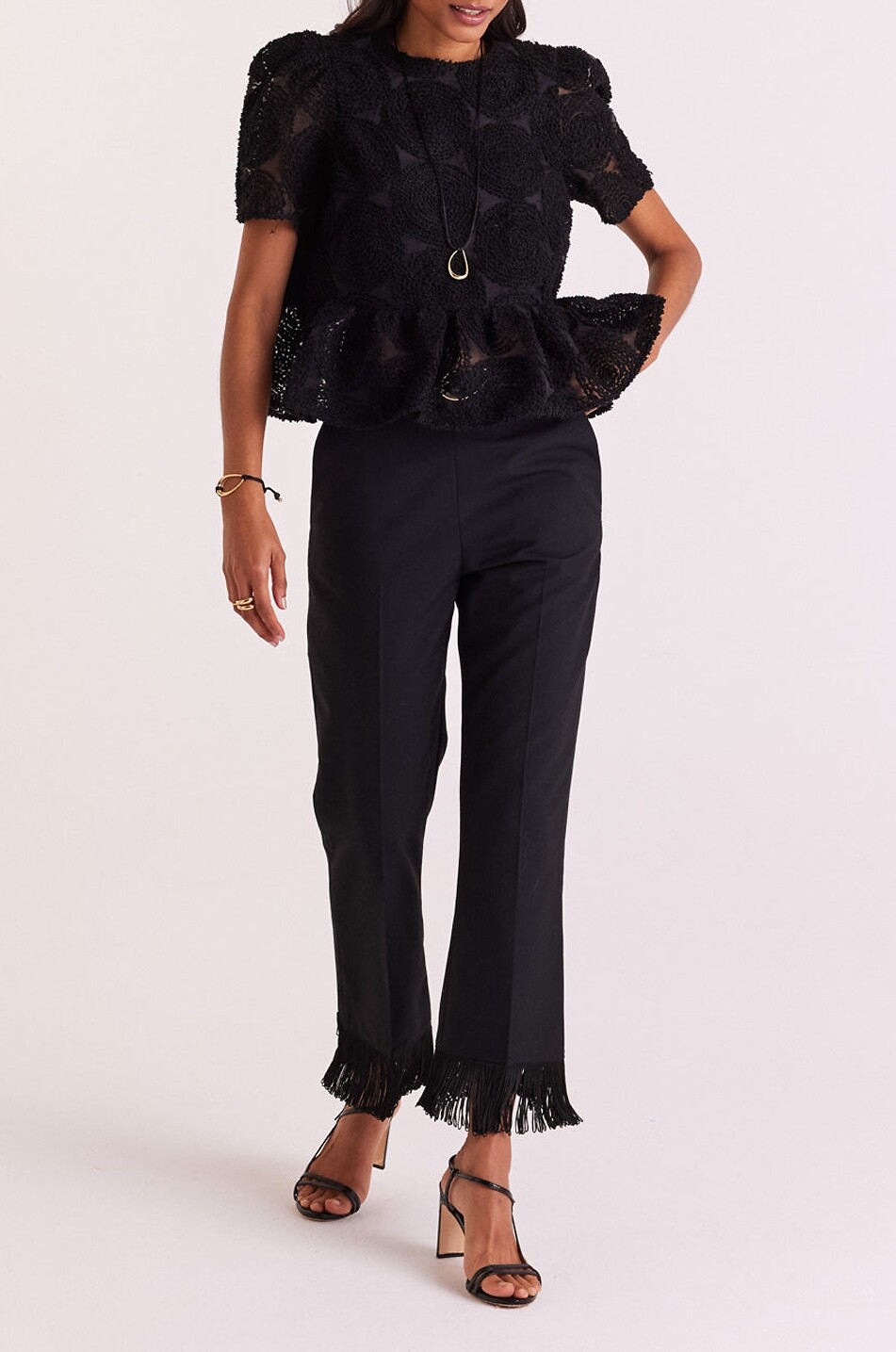 BALZAC PARIS Sego 7/8 straight fringed wool trousers Women BLACK 2