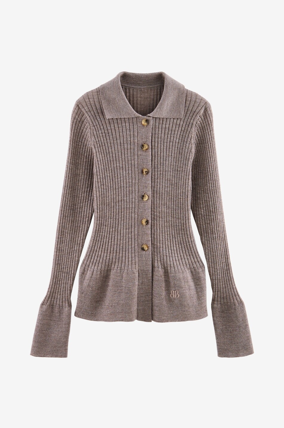 BALZAC PARIS Cardigan côtelé à col chemise en laine mérinos Ombeline Femme BEIGE 1