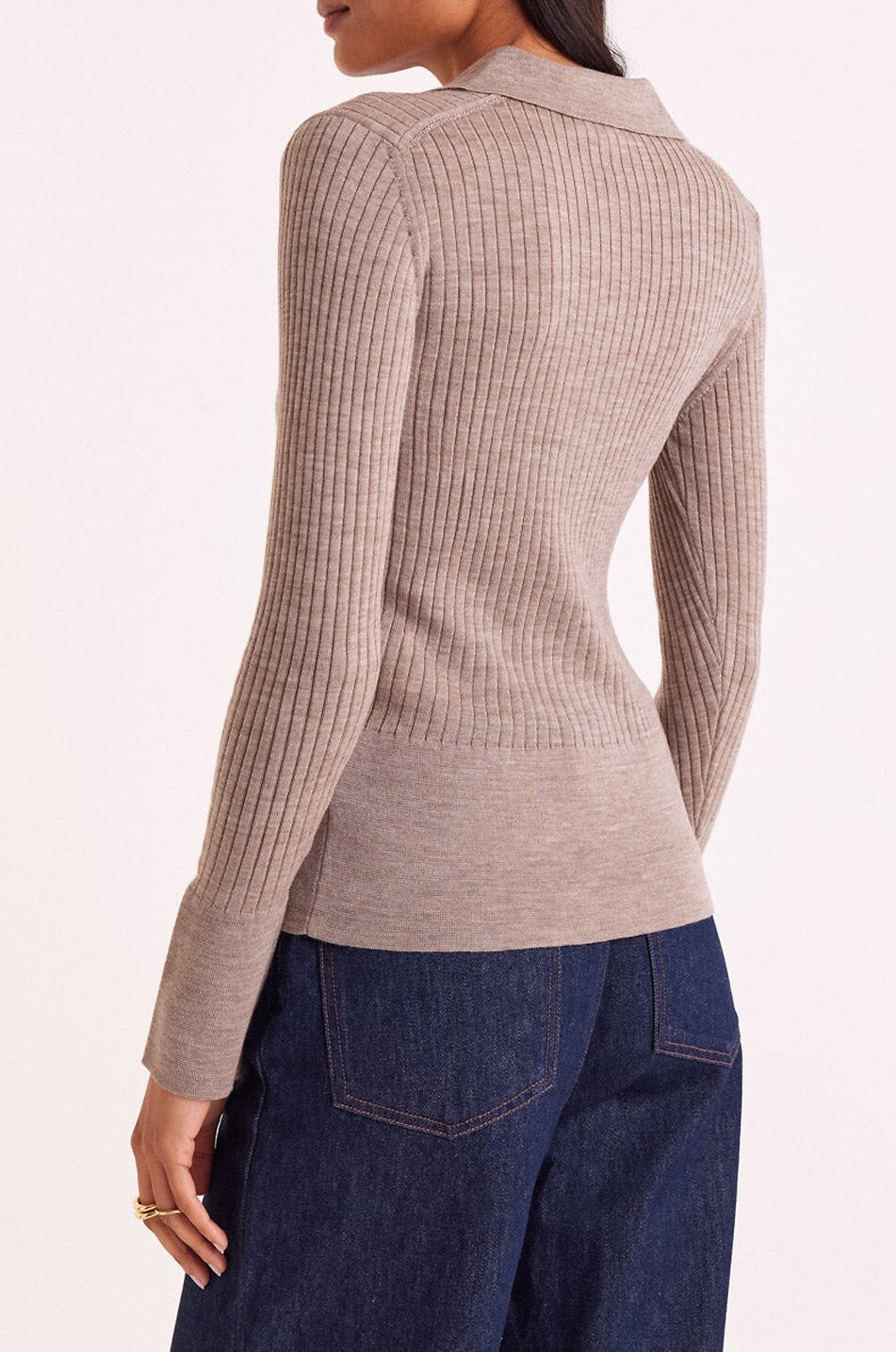 BALZAC PARIS Cardigan côtelé à col chemise en laine mérinos Ombeline Femme BEIGE 3