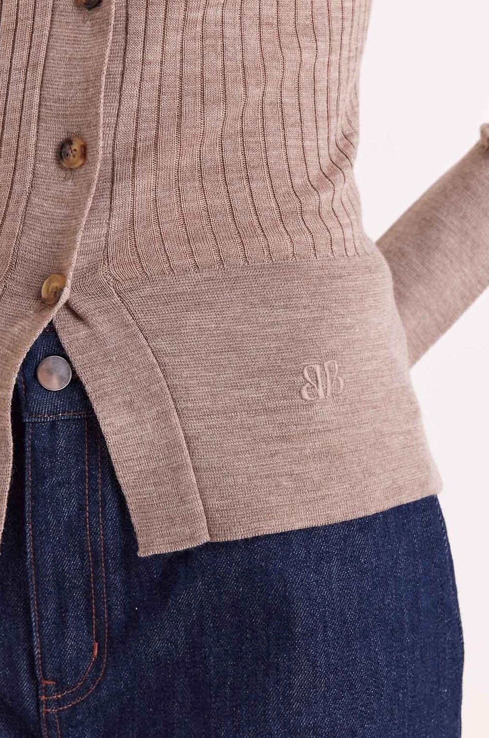BALZAC PARIS Cardigan côtelé à col chemise en laine mérinos Ombeline Femme BEIGE 4