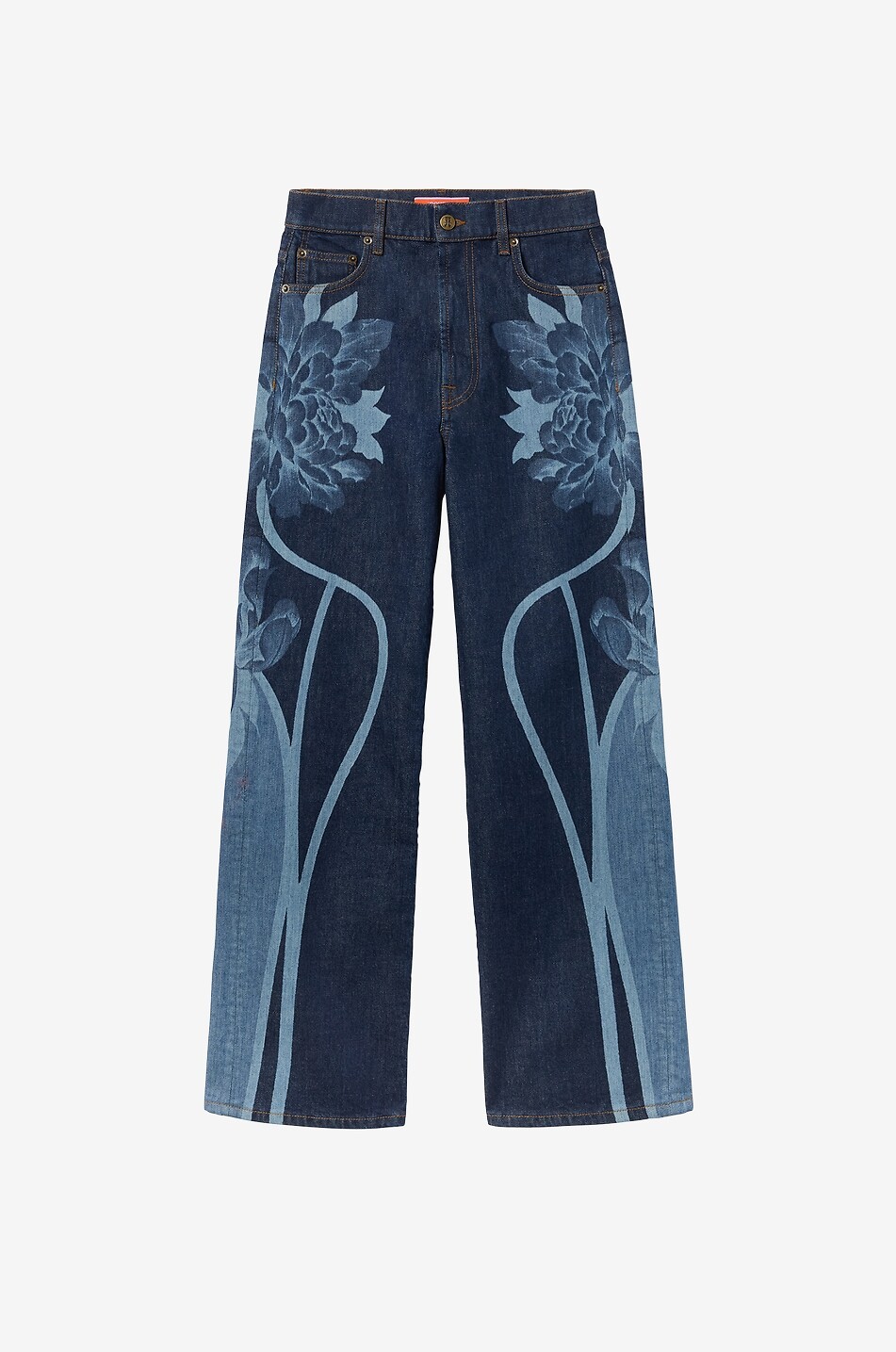 Straight-leg floral denim jeans