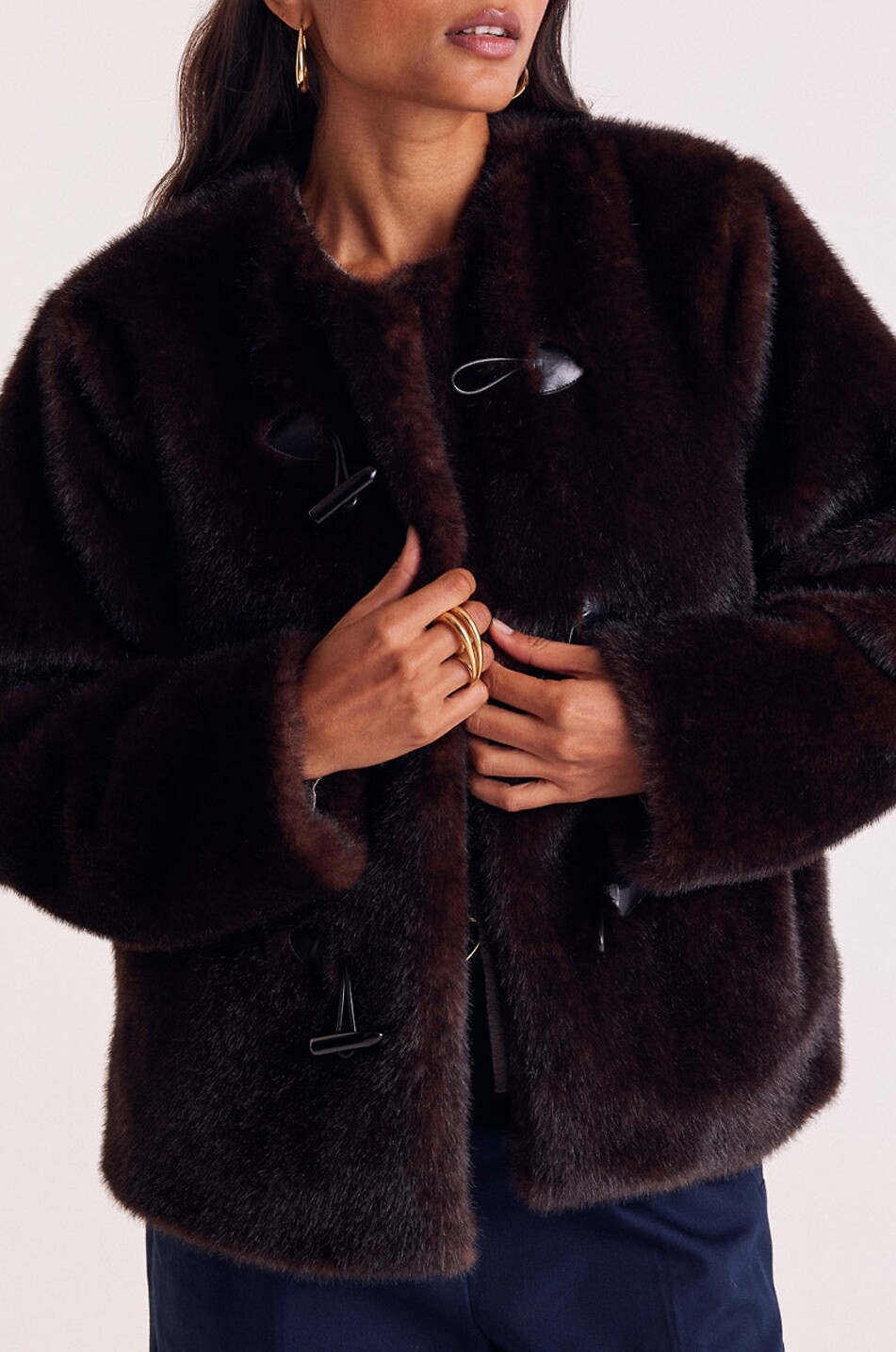 BALZAC PARIS Carla relaxed faux fur peacoat Women DARK BROWN 8