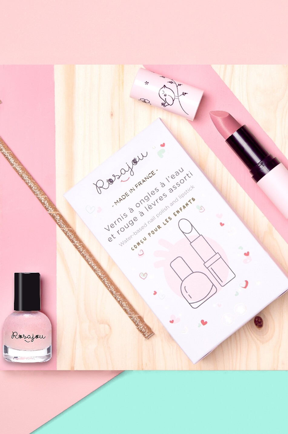 ROSAJOU Coffret rouge à lèvres et vernis à ongle enfant DUO Ballerine Unisexe ROSE CLAIR 2