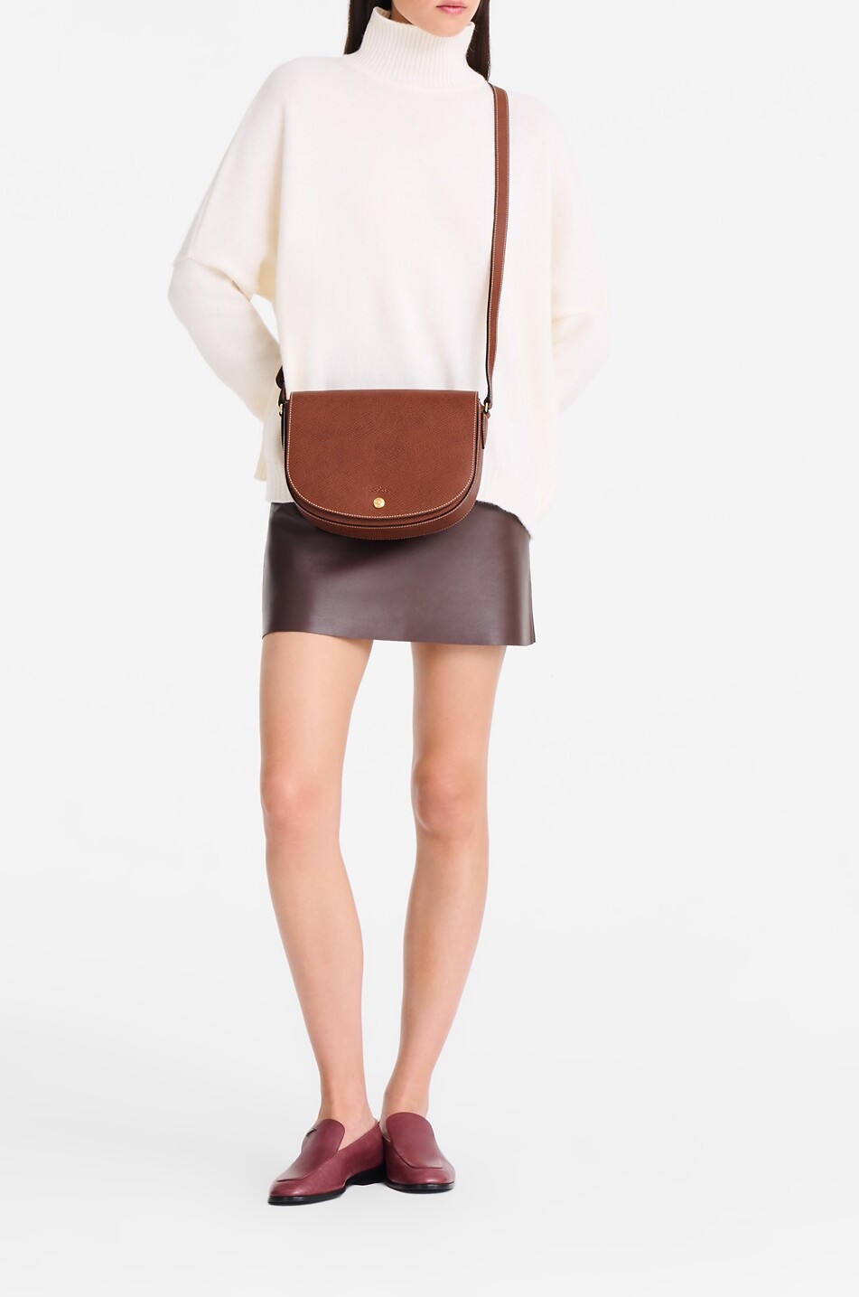 LONGCHAMP Sac porté épaule en cuir grainé Épure Femme MARRON 3