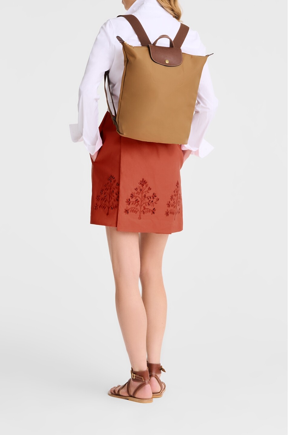 LONGCHAMP Le Pliage Original M canvas and leather backpack Women MEDIUM BROWN 3