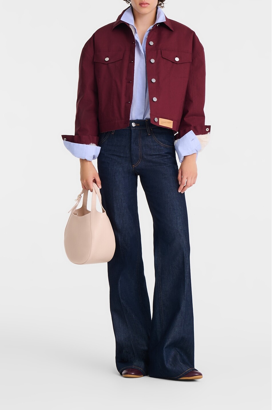 LONGCHAMP Sac à main arrondi en cuir grainé Le Foulonné S Femme BLANC CASSE 3