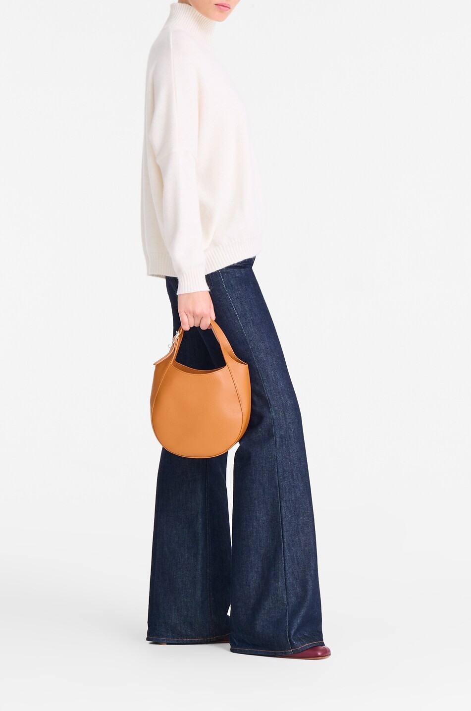 LONGCHAMP Sac à main arrondi en cuir grainé Le Foulonné S Femme ORANGE FONCÉ 3