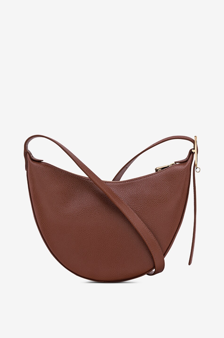 LONGCHAMP Sac porté épaule demi-lune en cuir grainé Le Foulonné S Femme MARRON 4
