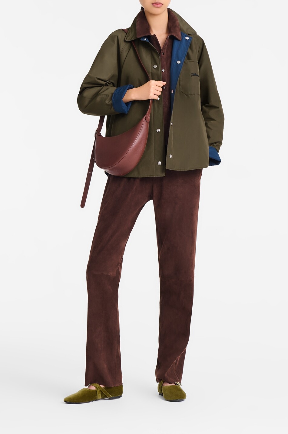 LONGCHAMP Sac porté épaule demi-lune en cuir grainé Le Foulonné S Femme MARRON 3