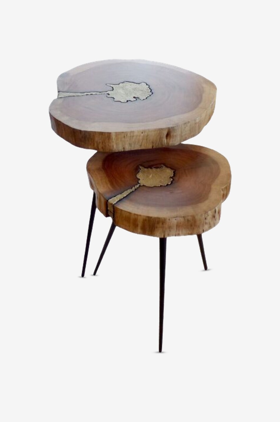 Akis set of 2 acacia wood and metal side tables