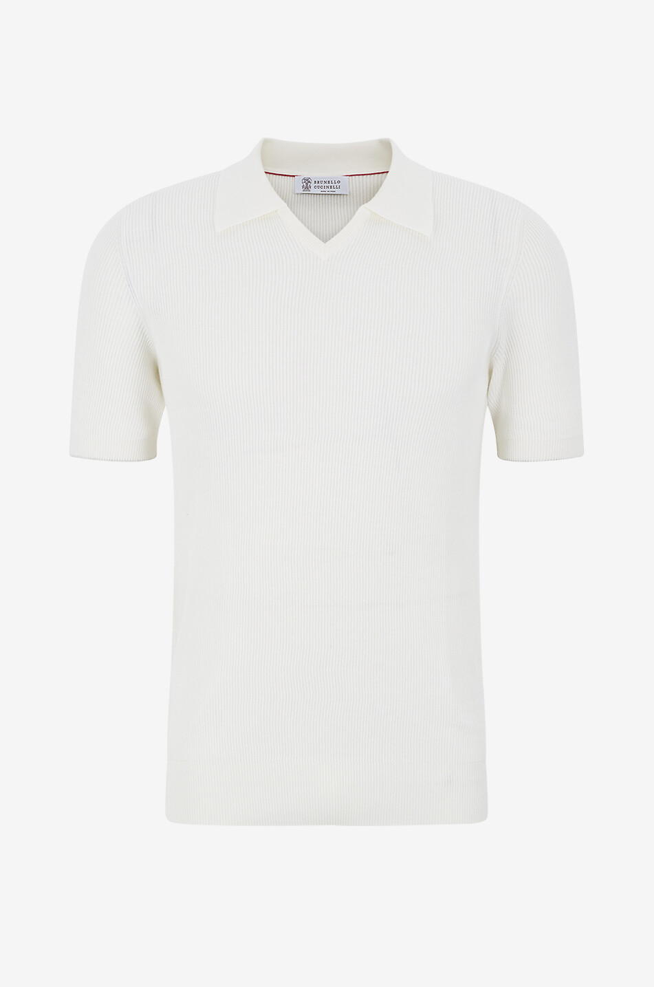 BRUNELLO CUCINELLI Polo en maille côtelée de coton à manches courtes Homme BLANC 1