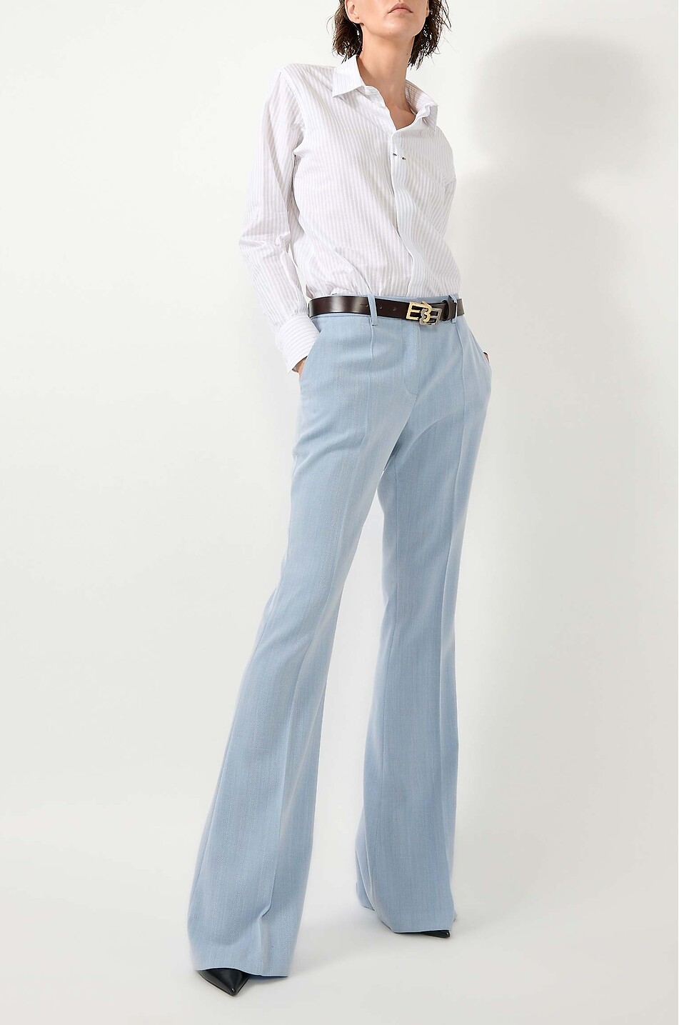 BARBARA BUI Chevrons wide flared trousers in blended wool Women LIGHT BLUE 3