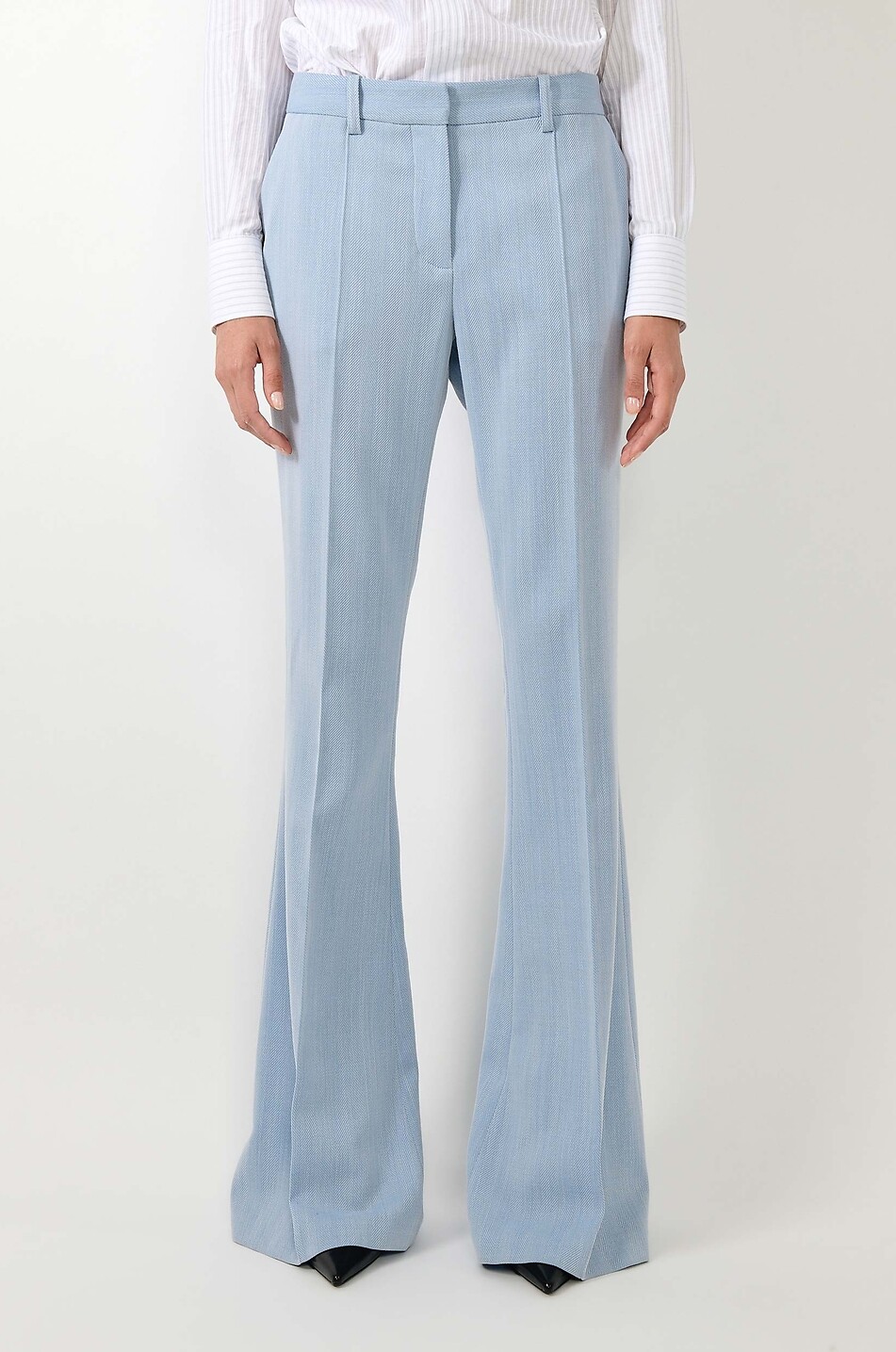BARBARA BUI Chevrons wide flared trousers in blended wool Women LIGHT BLUE 6