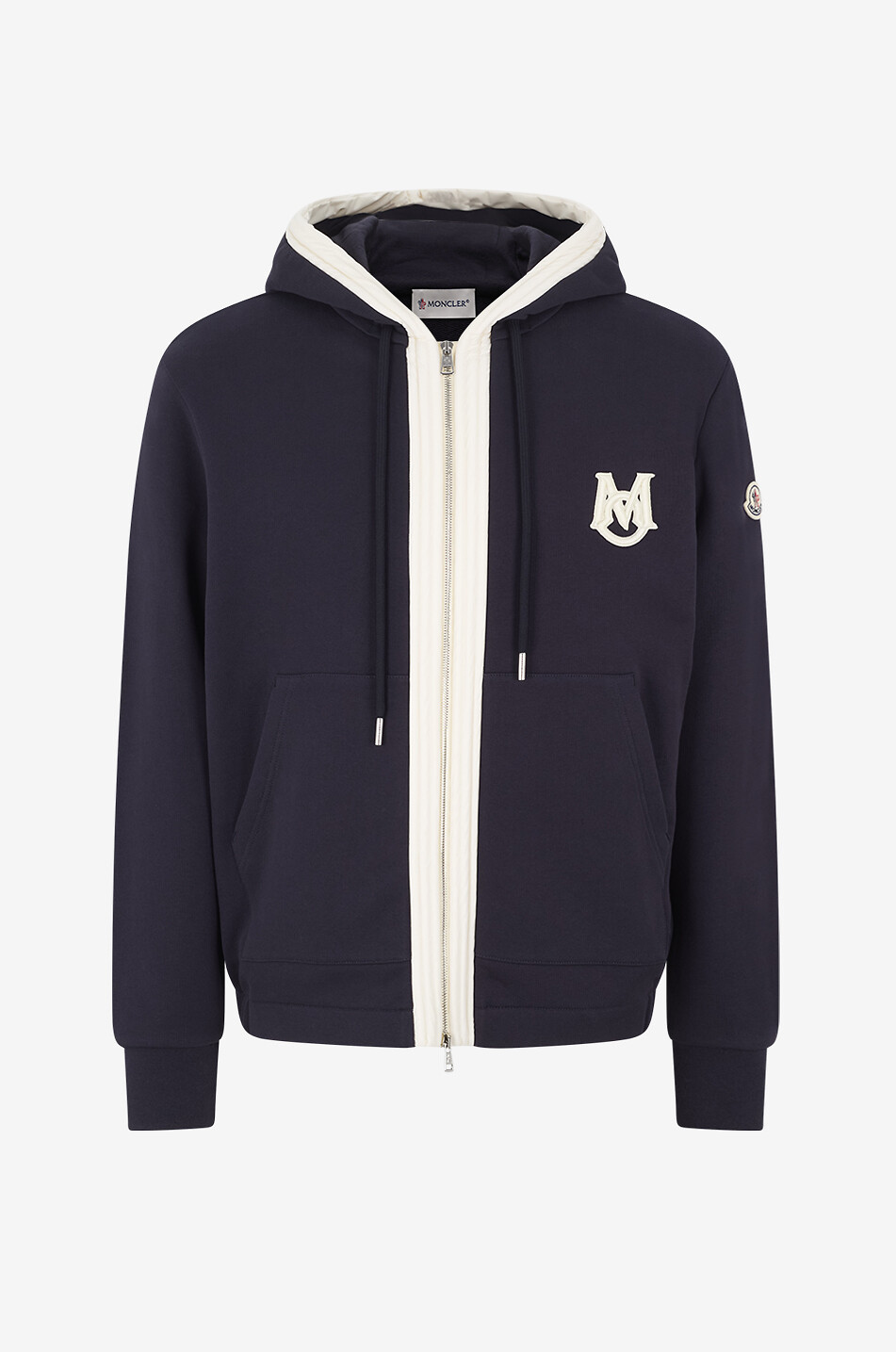 Sweat-shirt zippé à capuche à bords contrastés et logo