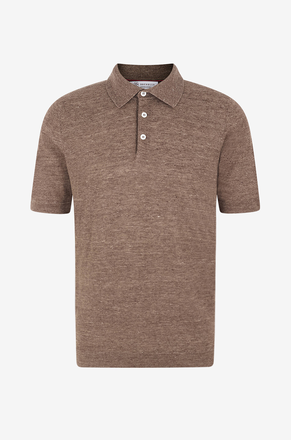 BRUNELLO CUCINELLI Strick-Polohemd aus Baumwolle und Leinen mit Kontrast-Detail Herren MITTELBRAUN 1