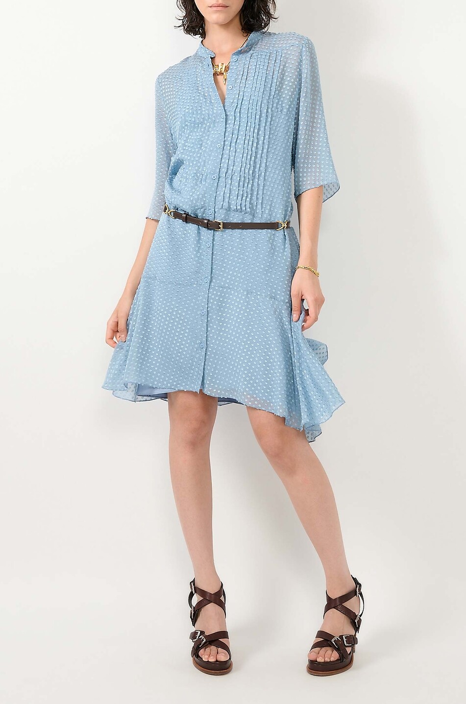 BARBARA BUI Short silk polka dot Mao collar shirt dress Women LIGHT BLUE 2