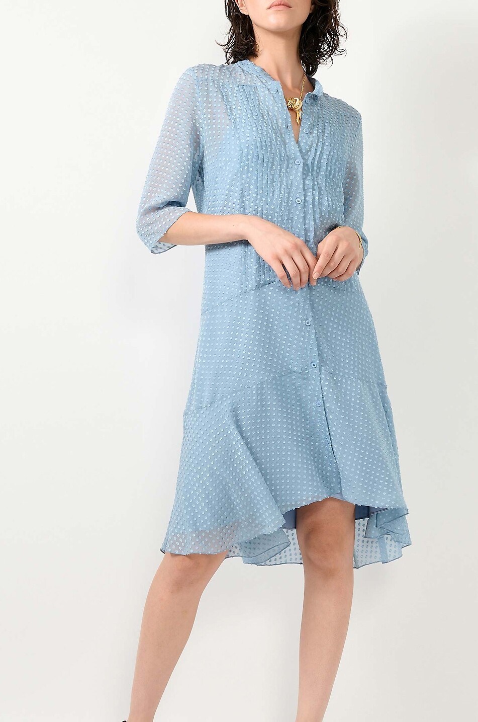BARBARA BUI Short silk polka dot Mao collar shirt dress Women LIGHT BLUE 4