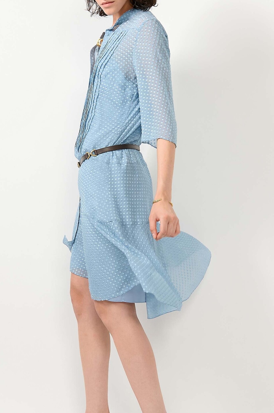 BARBARA BUI Short silk polka dot Mao collar shirt dress Women LIGHT BLUE 5