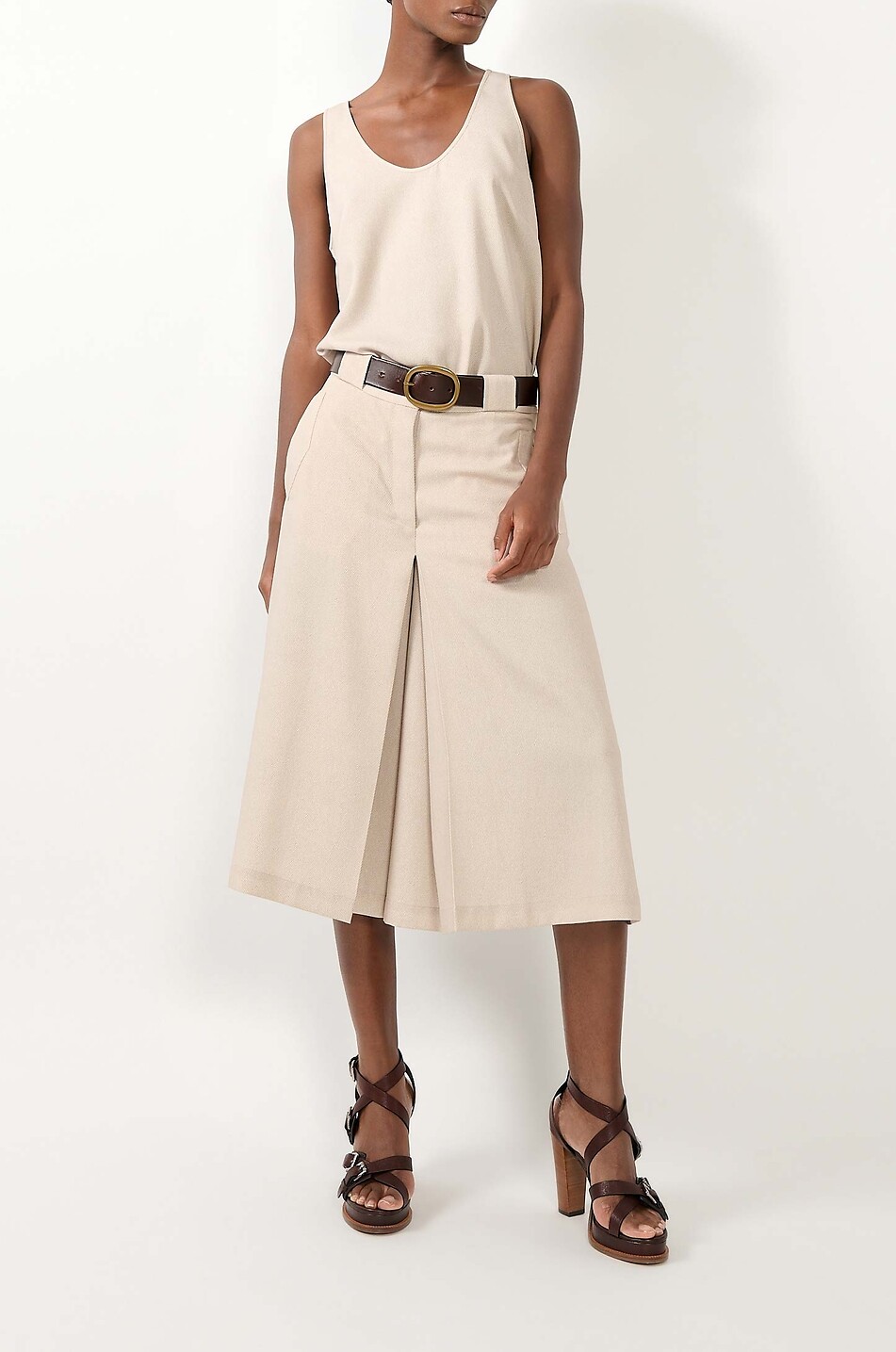 BARBARA BUI Jupe-culotte mi-longue à godets en toile Femme BEIGE 3