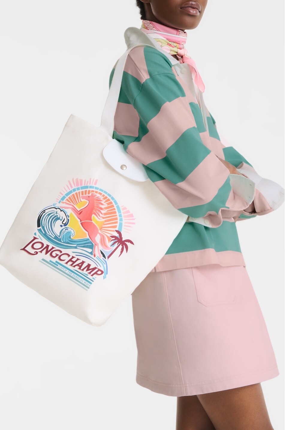 LONGCHAMP Shopper aus Baumwollmischung mit Print Le Pliage Surf Damen BUNT 3