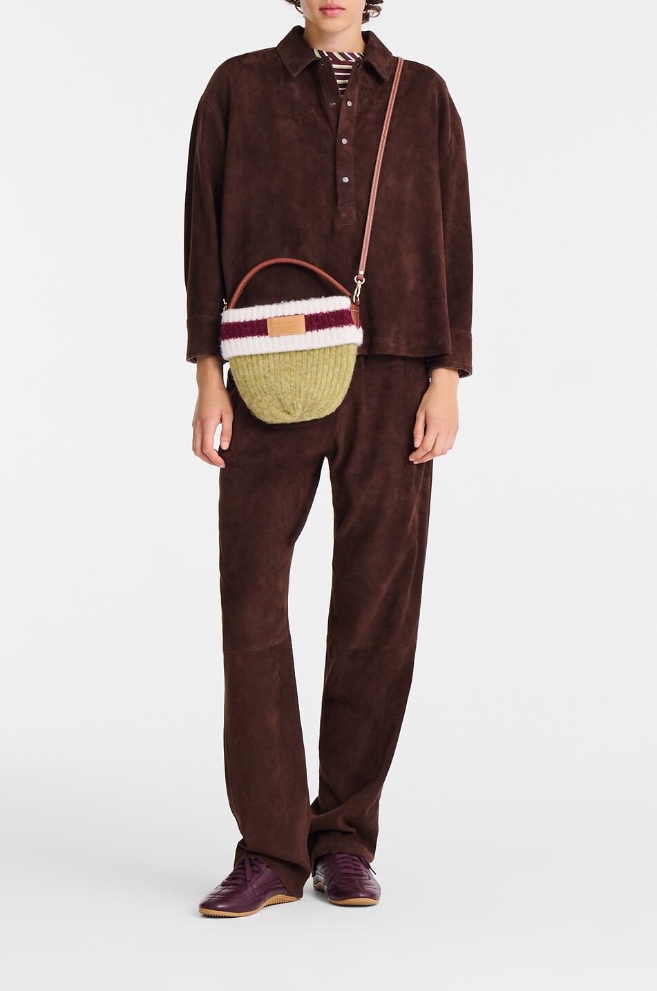 LONGCHAMP Sac porté épaule en maille et cuir Le Pliage Collection Femme VERT CLAIR 2