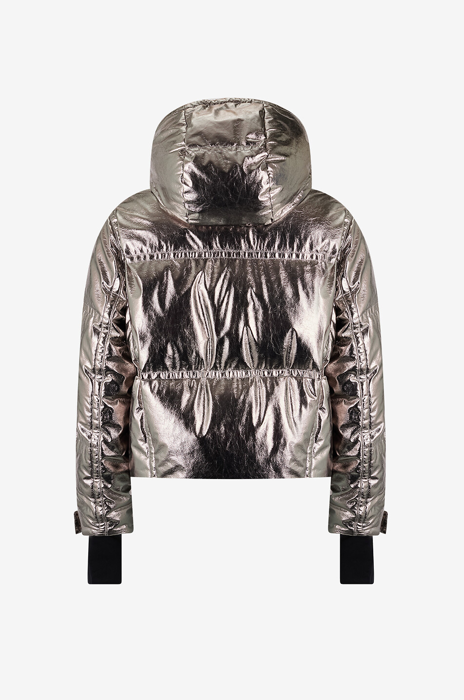 MONCLER GRENOBLE Kurze Kapuzendaunenjacke aus metallisiertem Technikgewebe Celaque Damen SILBER 2