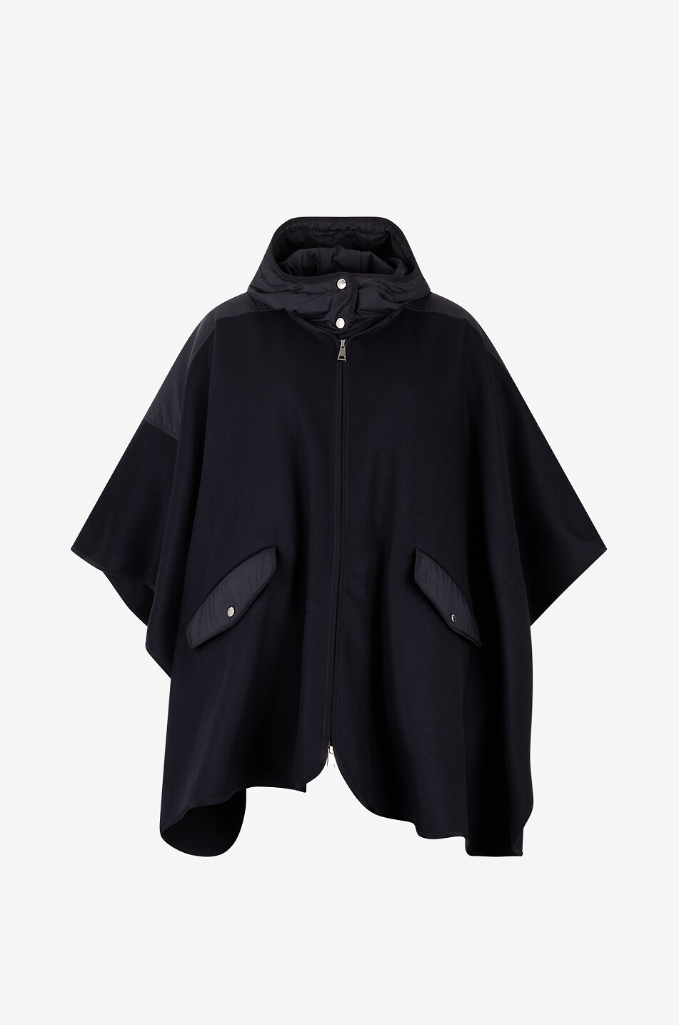 Cape zippée à capuche en laine et nylon