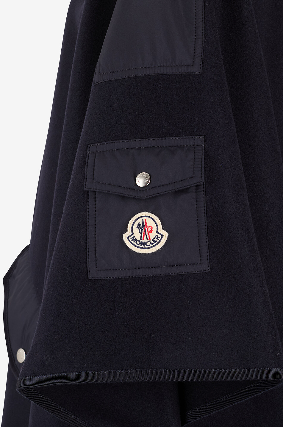 MONCLER Cape zippée à capuche en laine et nylon Femme NOIR 3