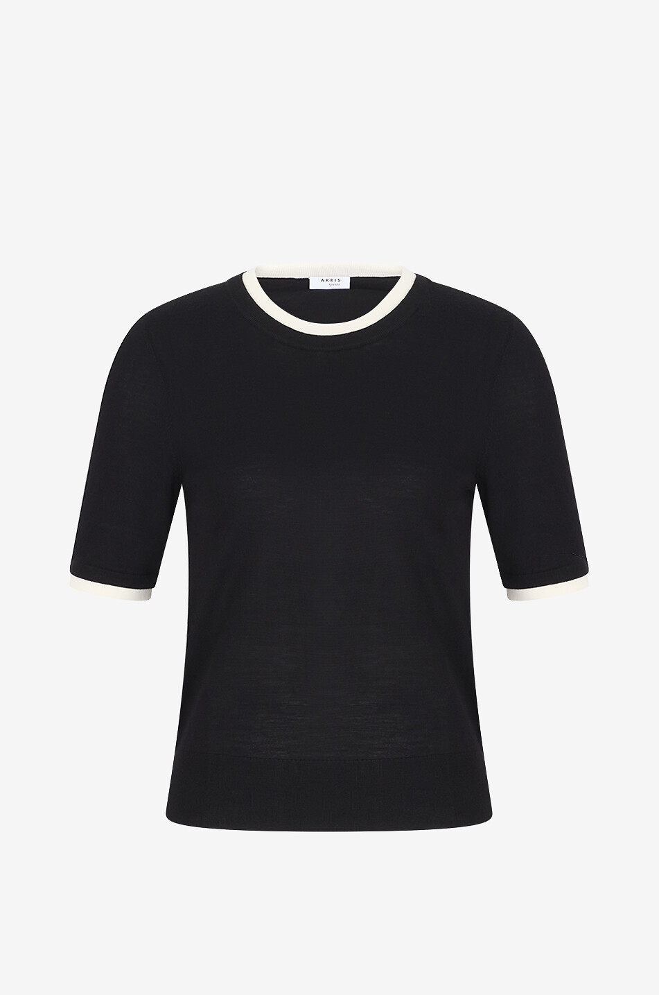 Short-sleeved virgin wool jumper with contrast trims