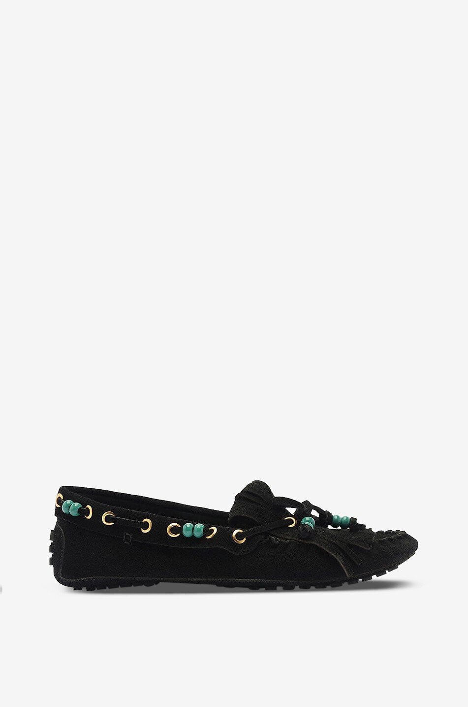 Fringe beaded suede loafers