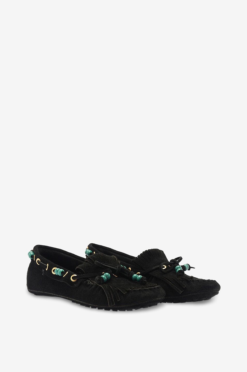 FARM RIO Fringe beaded suede loafers Women BLACK 2