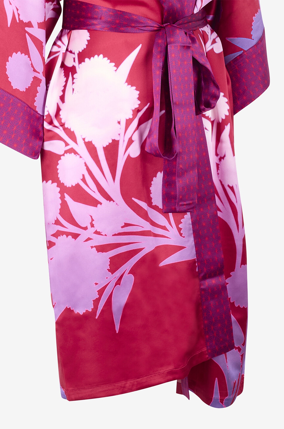 KARMA ON THE ROCKS Kimono mi-long à manches évasées en soie Nikko Femme ROUGE FONCÉ 3