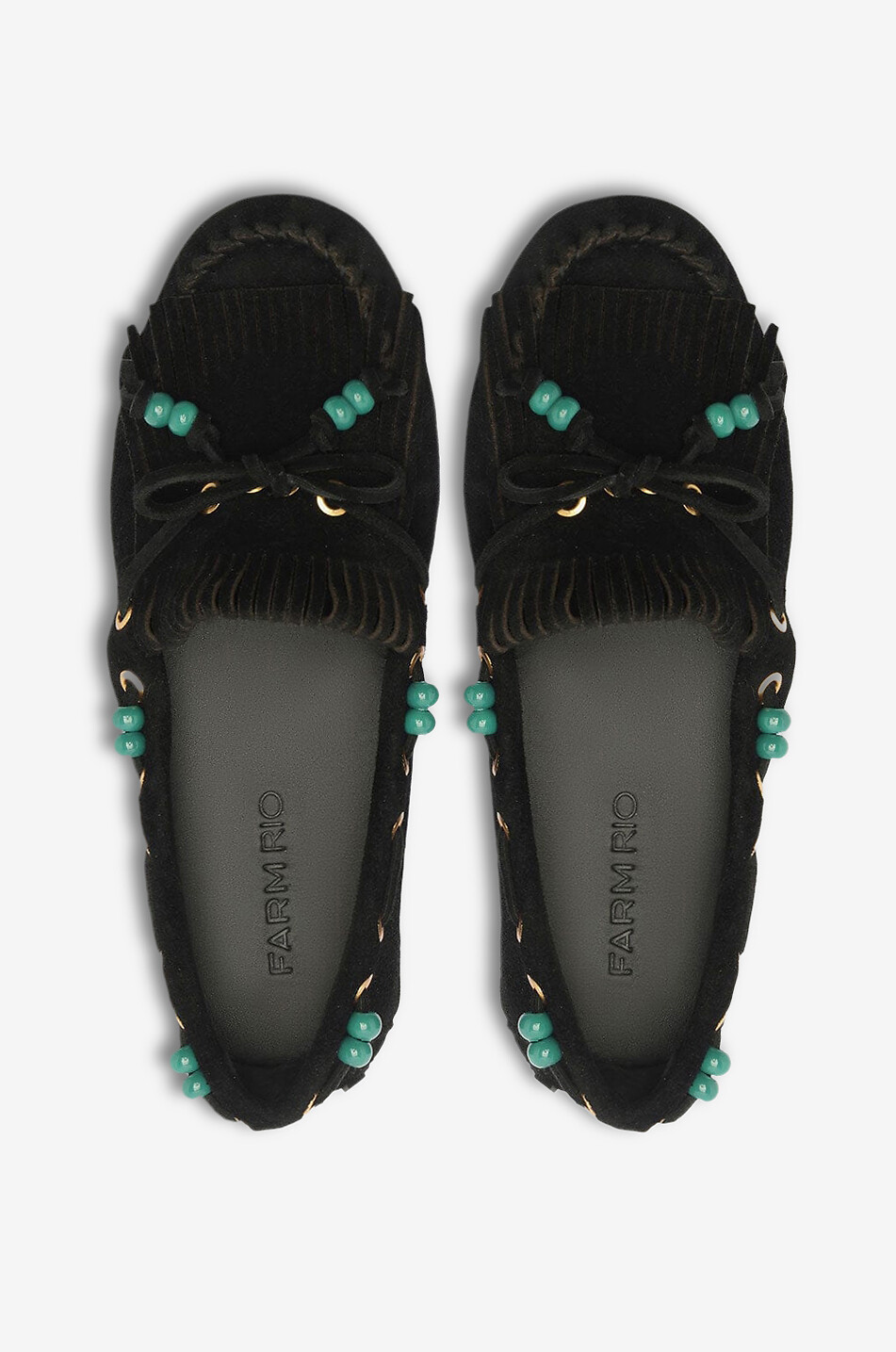 FARM RIO Fringe beaded suede loafers Women BLACK 3