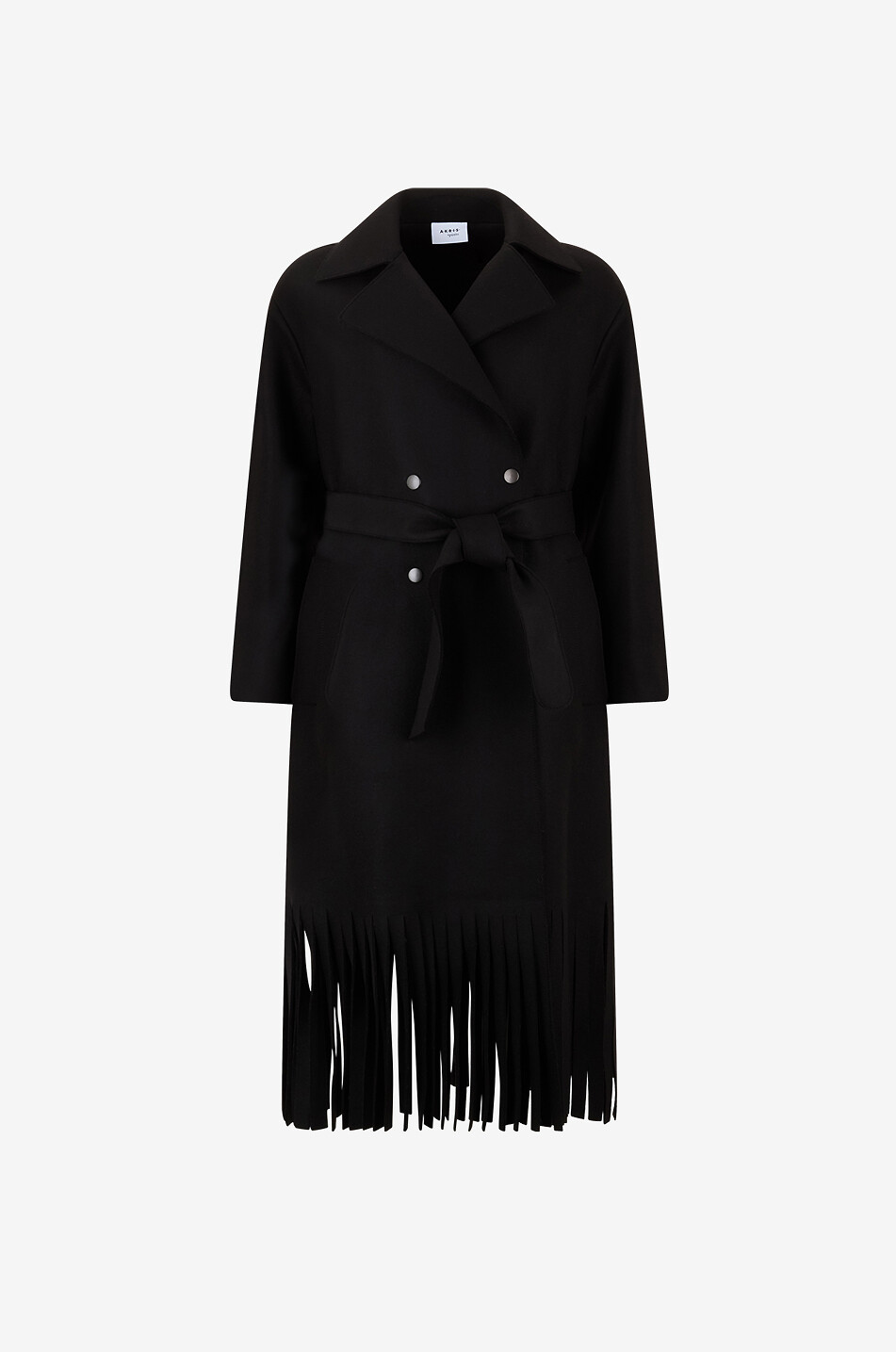 Long wool flannel fringed coat - AKRIS PUNTO - BLACK - Bongénie