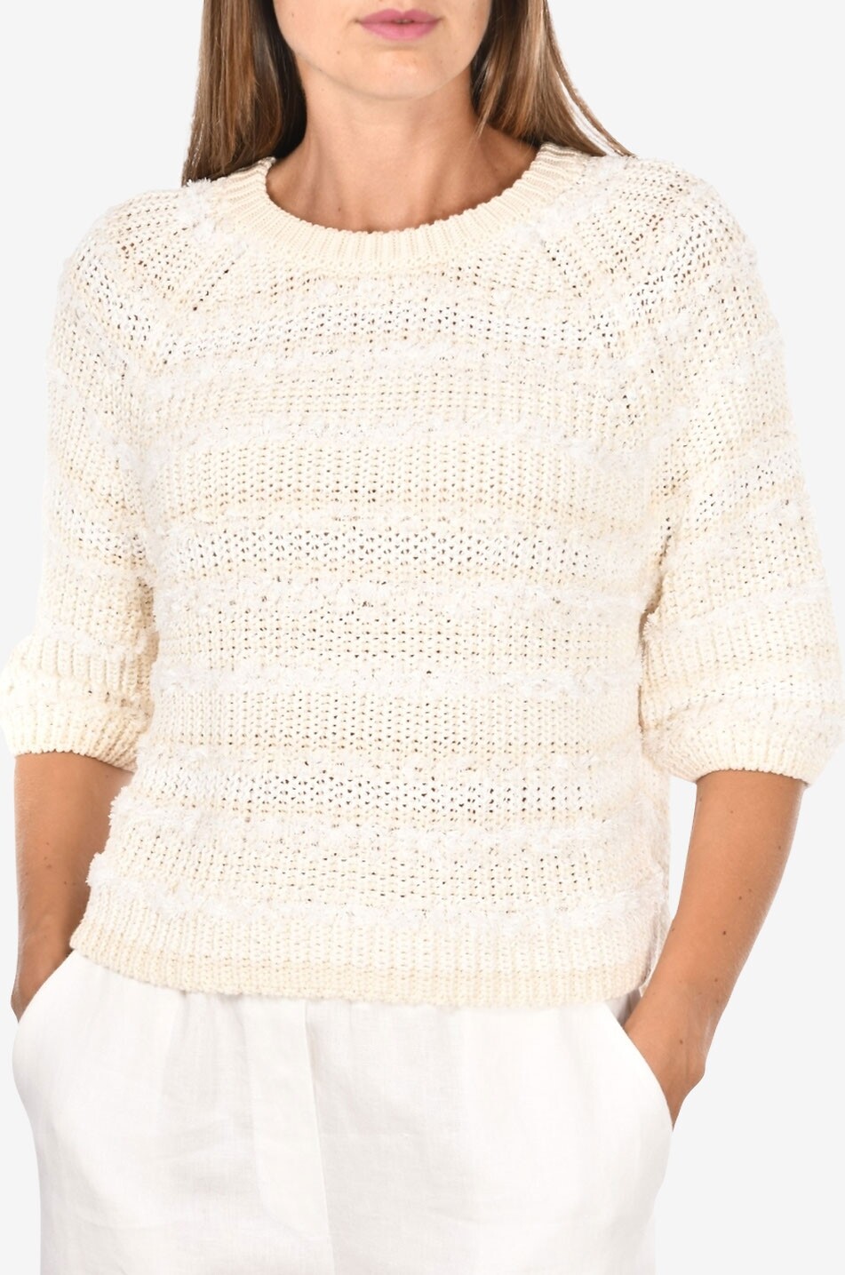GRAN SASSO Pullover mit Rundhalsausschnitt mit Pailletten aus Baumwollmischung Damen BEIGE 3