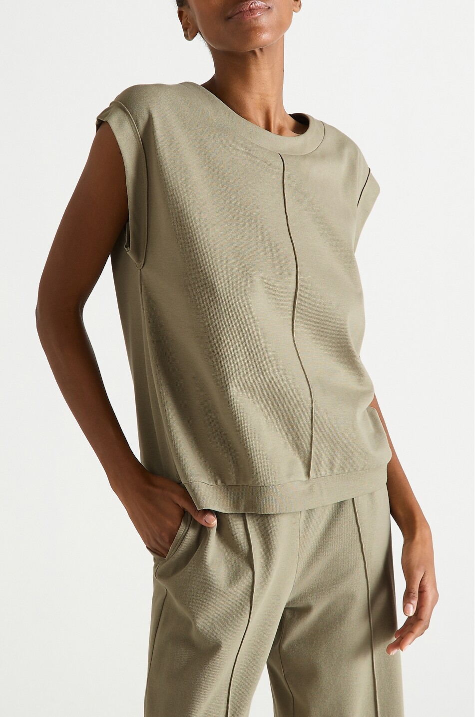 LAURENCE TAVERNIER Top à col rond en jersey de coton Bertille Femme KAKI 2
