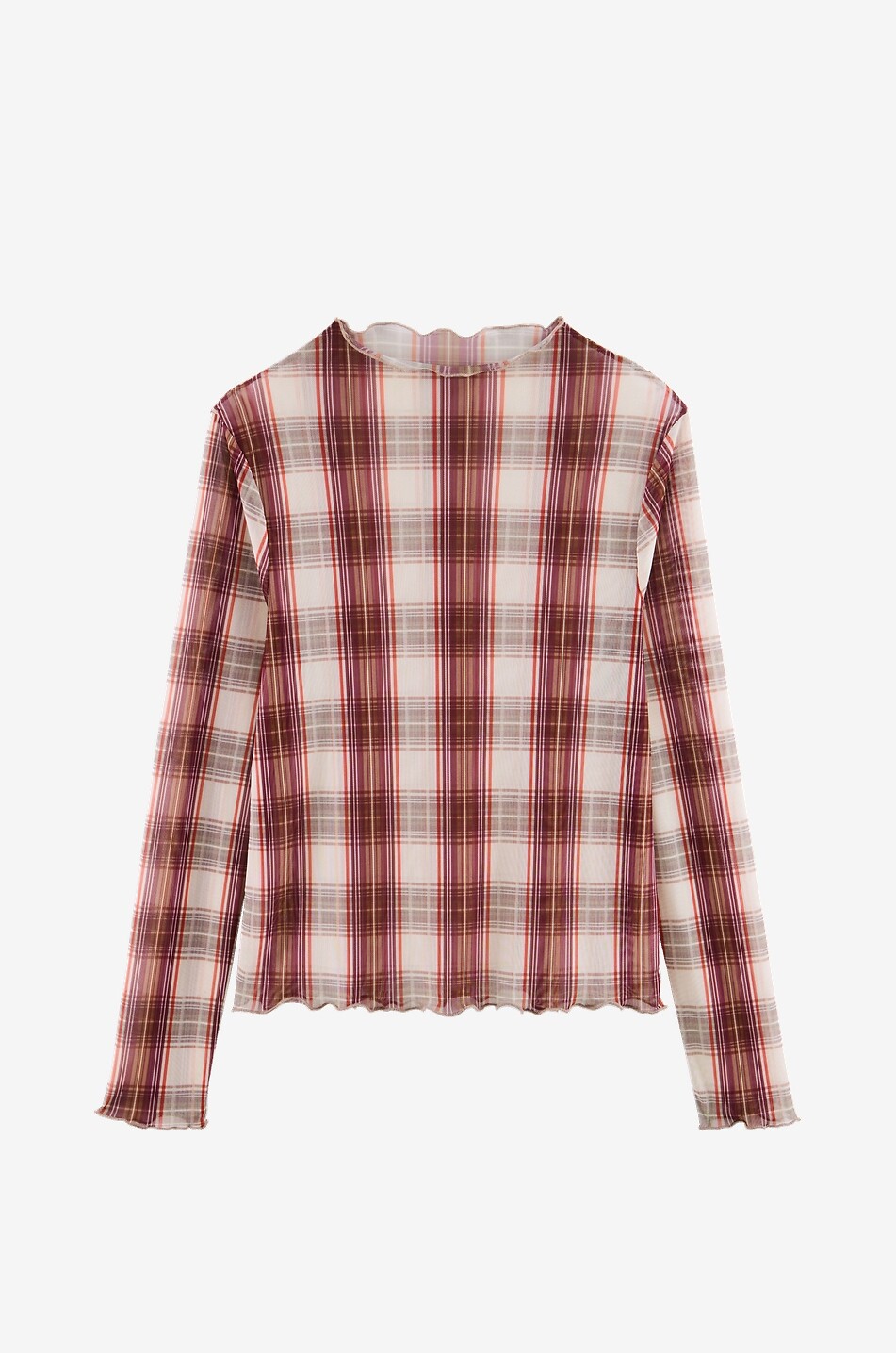 BALZAC PARIS Top à col bateau en mesh imprimé tartan Isabella Femme ROUGE 1