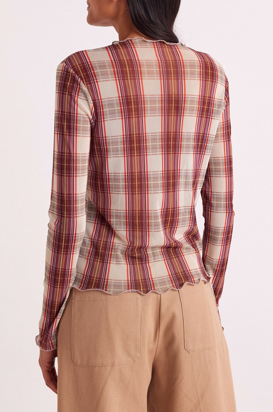 BALZAC PARIS Top à col bateau en mesh imprimé tartan Isabella Femme ROUGE 6