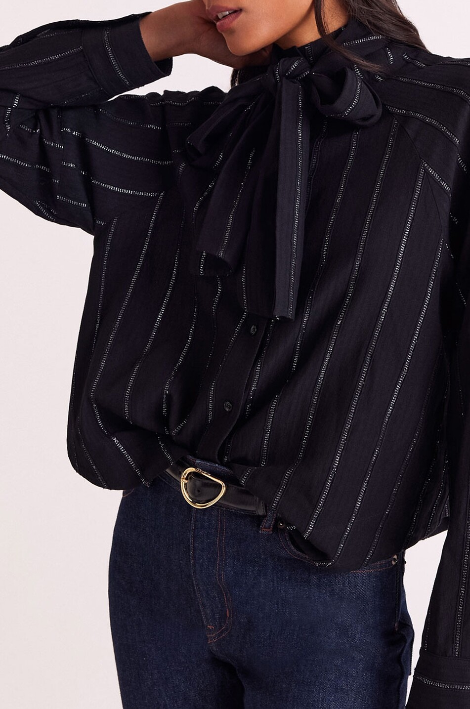 BALZAC PARIS Gestreiftes Hemd mit Schluppe und Lurex Joyce Damen SCHWARZ 3