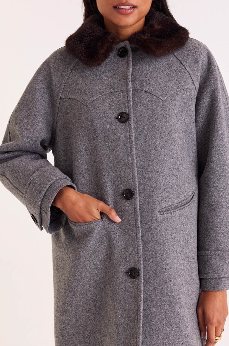BALZAC PARIS Manteau long en laine à col en peluche Nickie Femme GRIS 4