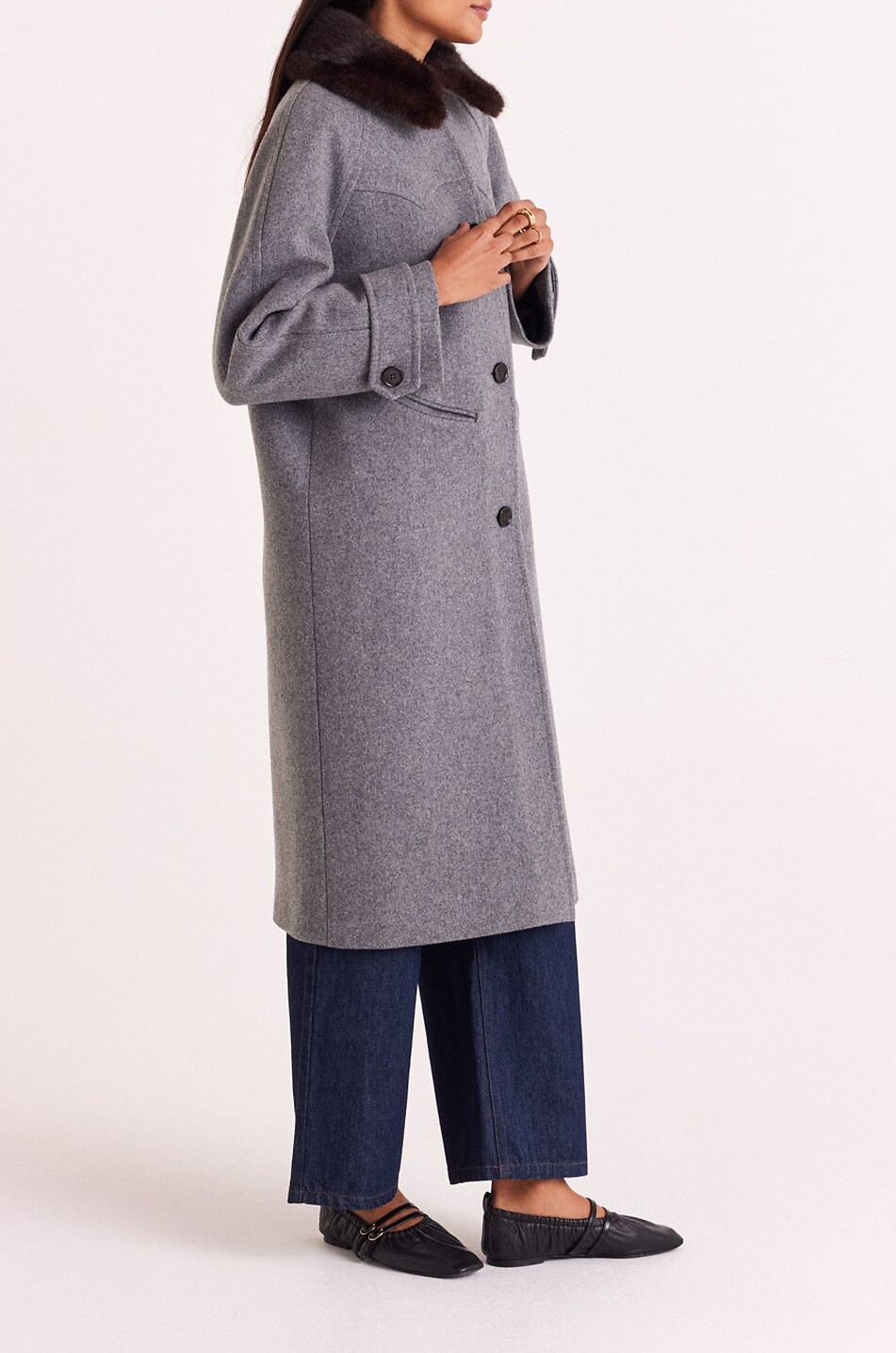 BALZAC PARIS Manteau long en laine à col en peluche Nickie Femme GRIS 5