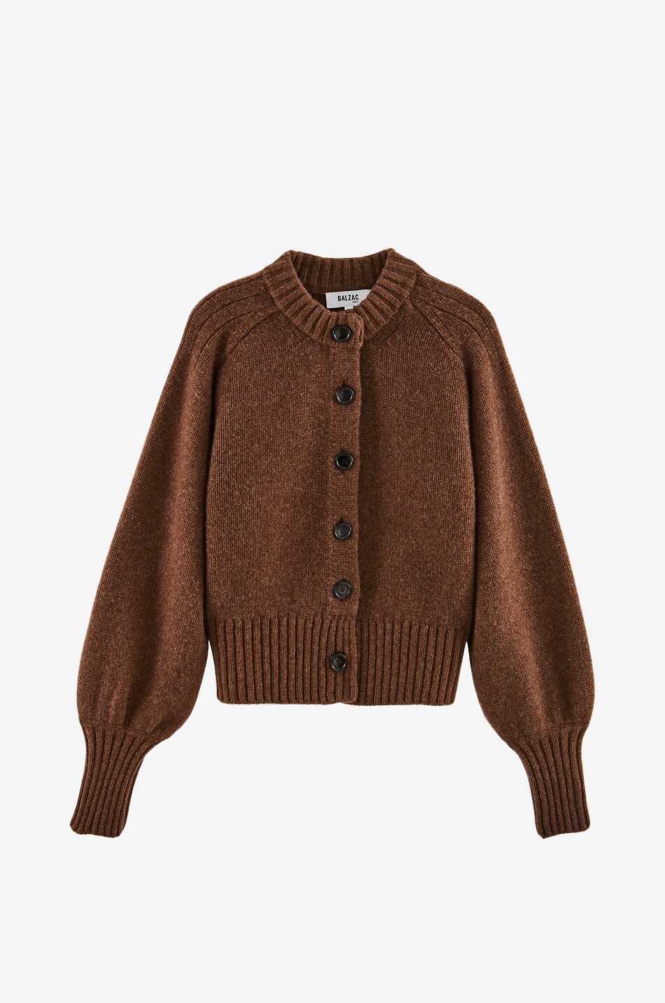 BALZAC PARIS Cardigan mit Rundhalsausschnitt und Puffärmeln aus Merinowolle Hilda Damen BRAUN 1