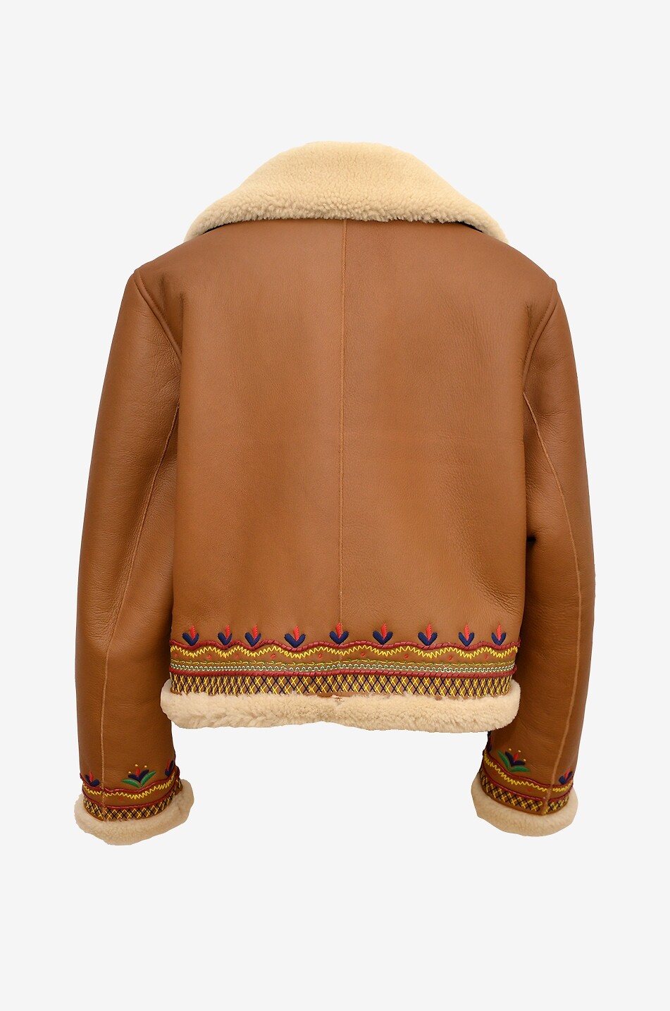 MONOKI Blouson brodé en cuir et peau lainée Maverick Femme COGNAC 2