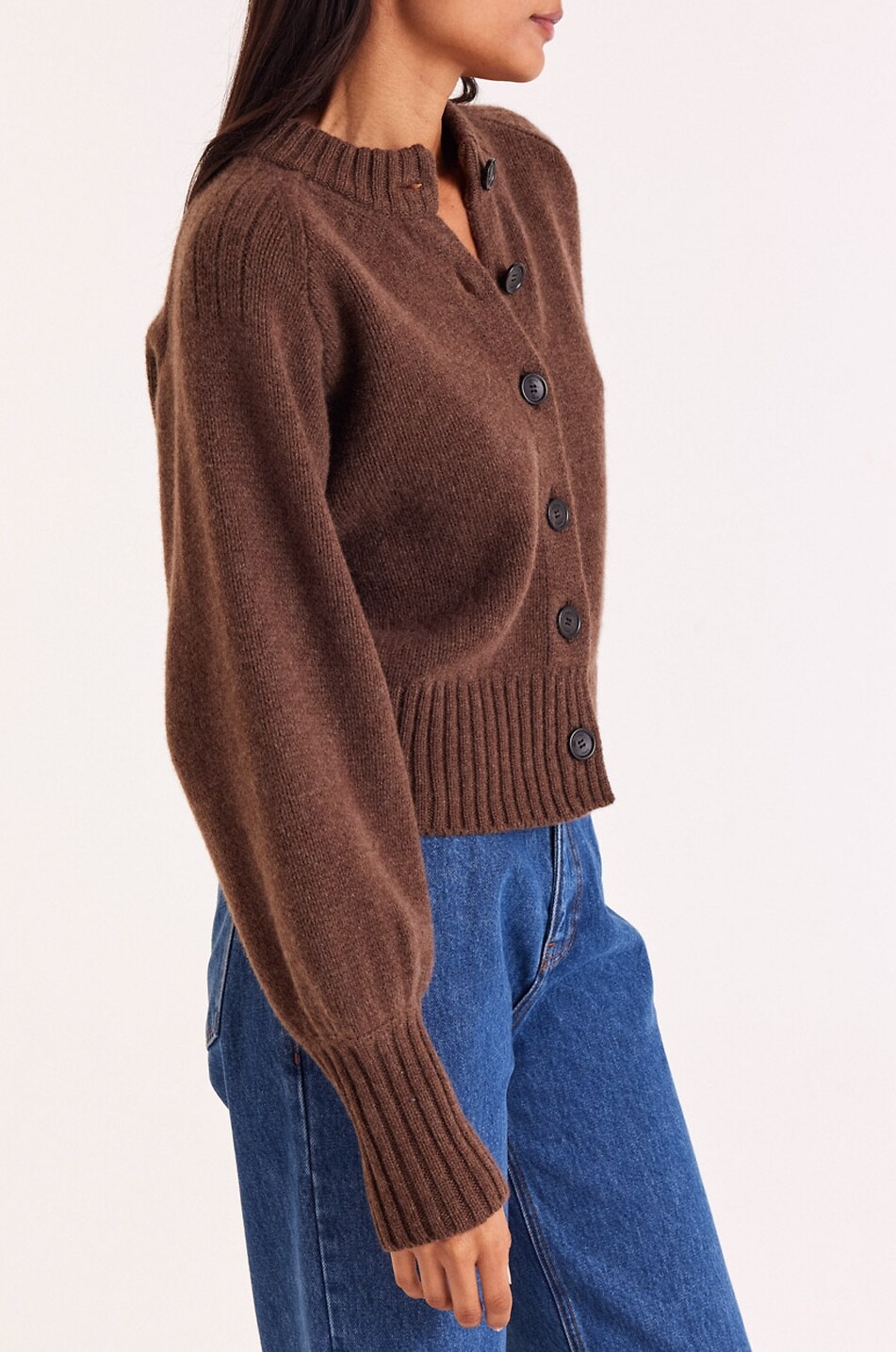 BALZAC PARIS Cardigan mit Rundhalsausschnitt und Puffärmeln aus Merinowolle Hilda Damen BRAUN 6