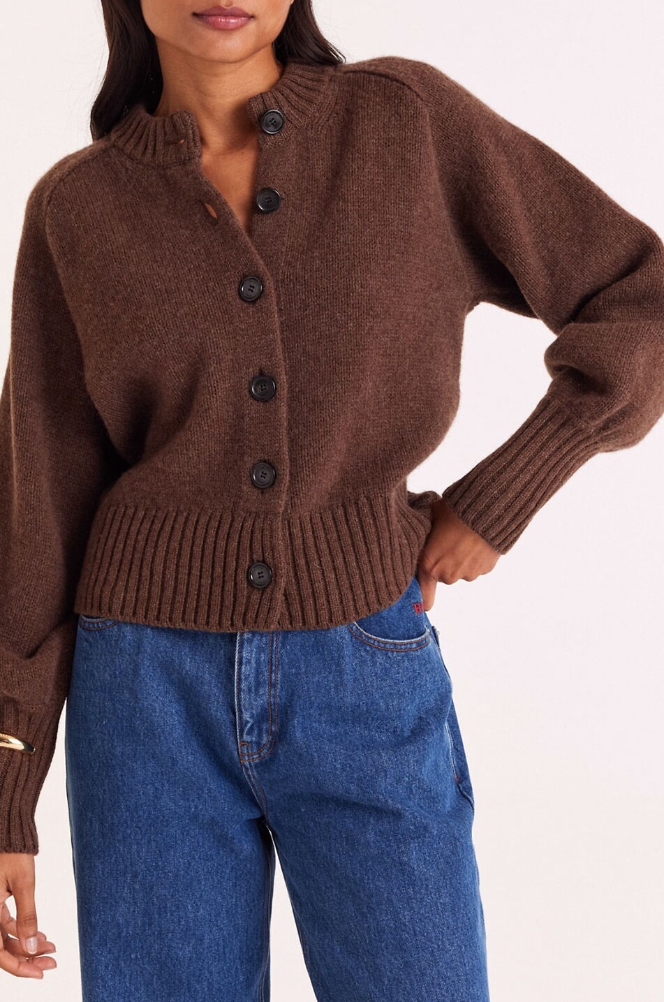 BALZAC PARIS Cardigan mit Rundhalsausschnitt und Puffärmeln aus Merinowolle Hilda Damen BRAUN 8