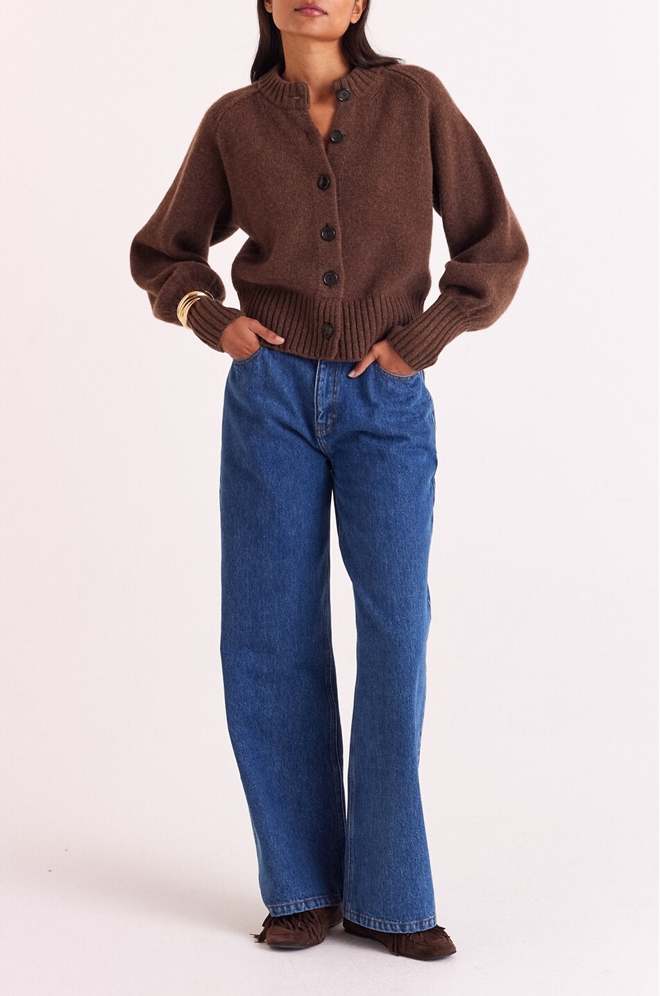 BALZAC PARIS Cardigan mit Rundhalsausschnitt und Puffärmeln aus Merinowolle Hilda Damen BRAUN 2