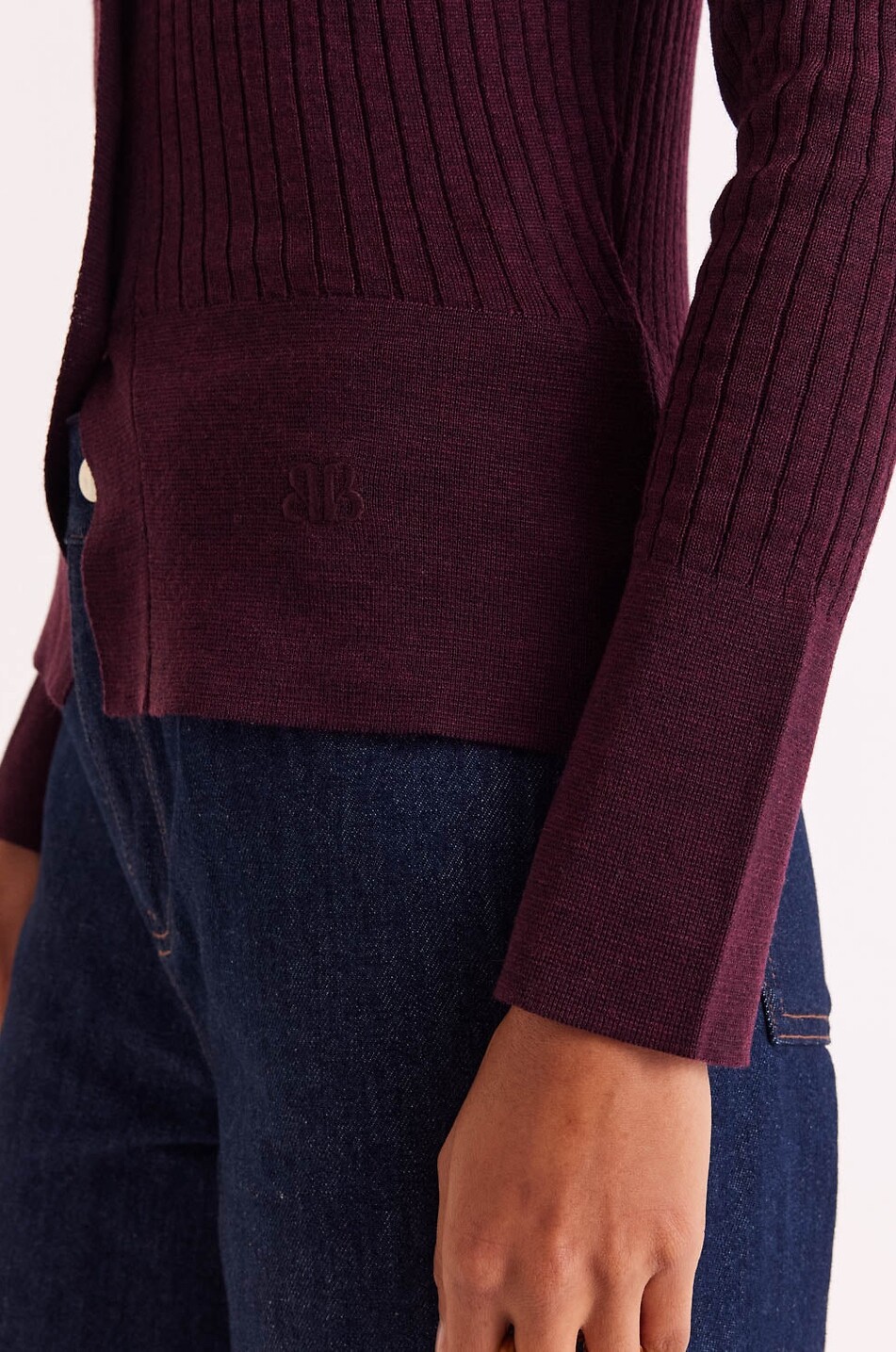 BALZAC PARIS Cardigan côtelé à col chemise en laine mérinos Ombeline Femme ROUGE 6