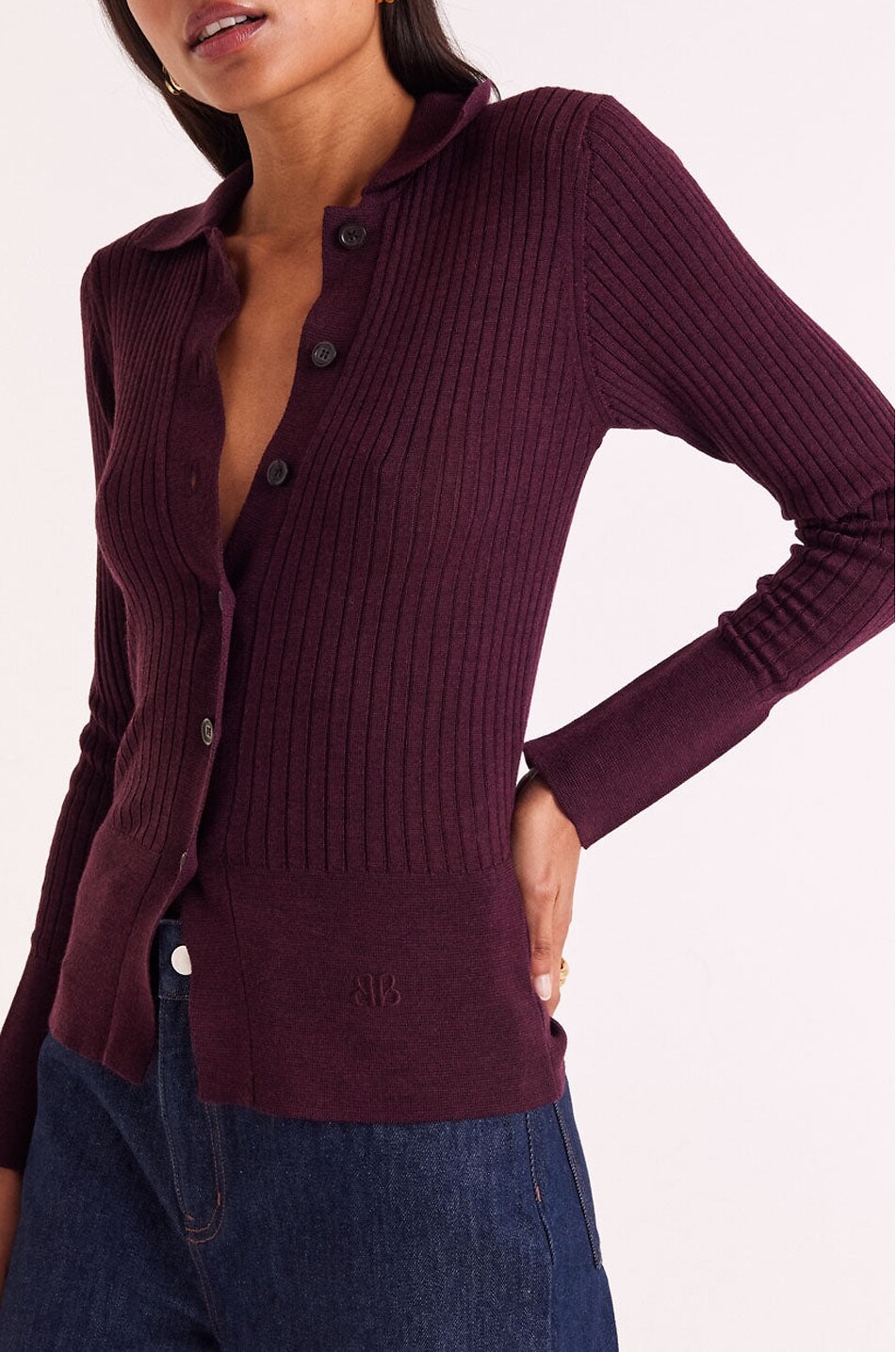 BALZAC PARIS Cardigan côtelé à col chemise en laine mérinos Ombeline Femme ROUGE 7