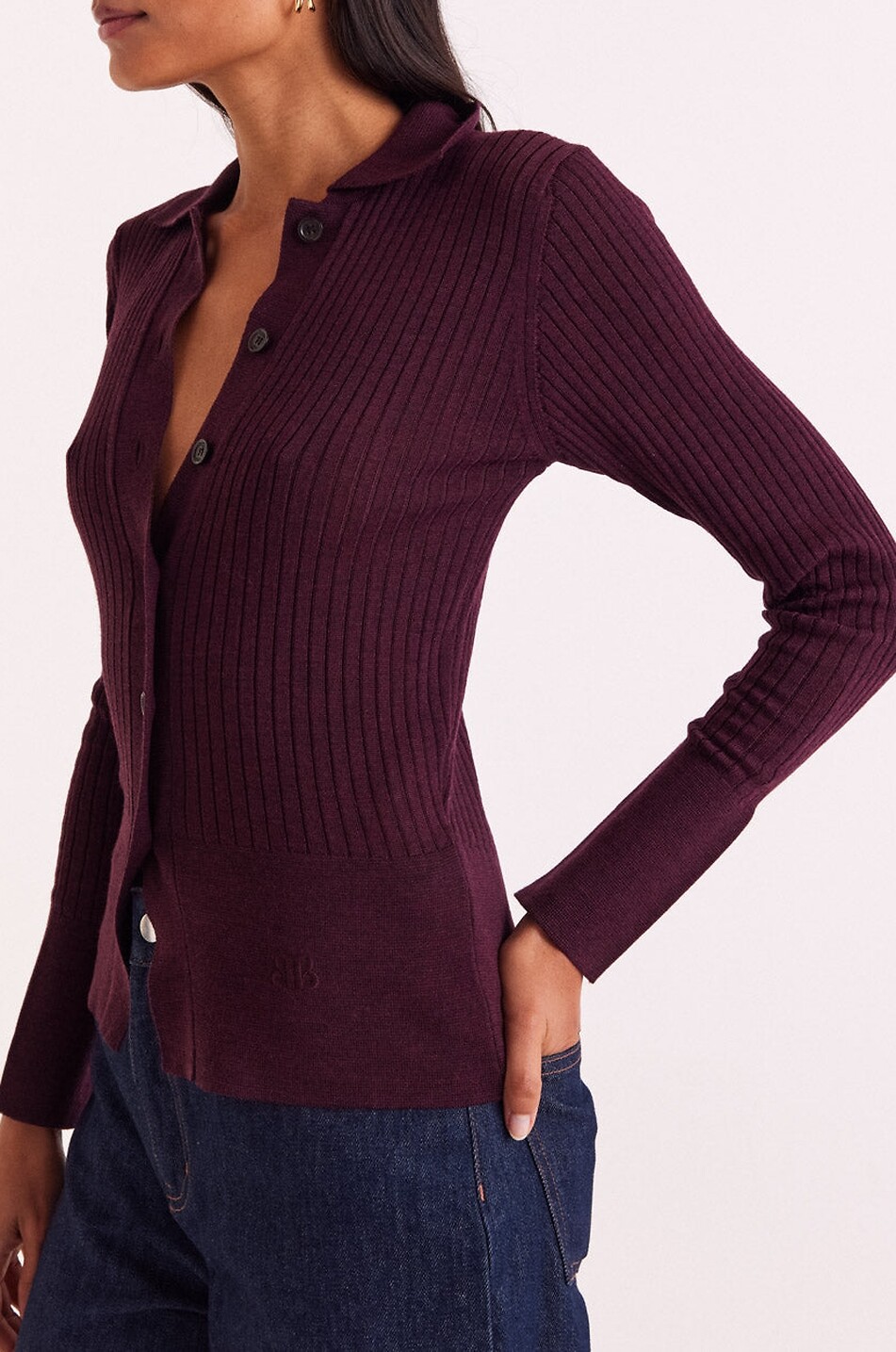 BALZAC PARIS Cardigan côtelé à col chemise en laine mérinos Ombeline Femme ROUGE 4